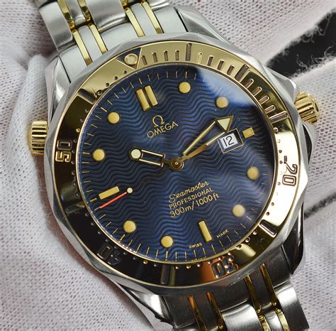 blue and gold omega seamaster|men's omega seamaster pre owned.